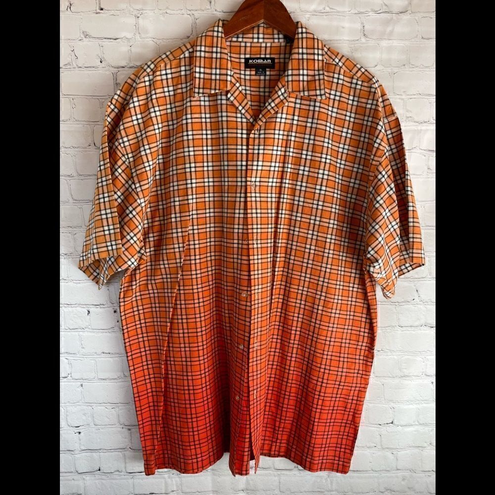 Koman
Two tone Orange Short sleeve shirt Clear buttons XL